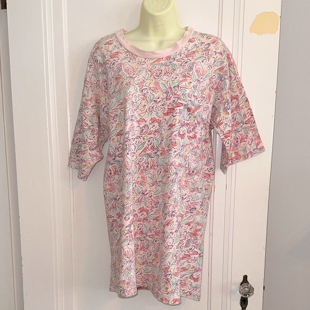 Vintage 80s/90s‎ Pier One Multi Color Floral Oversized Short Sleeve Cotton Top